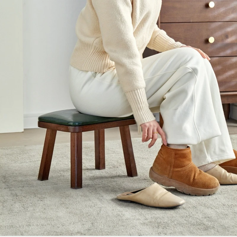 Stools for Home Use Low Living Room Sofas Solid Wood Shoe Chang Stools At The Entrance Creative Soft Bag Simple Leather Ottomans