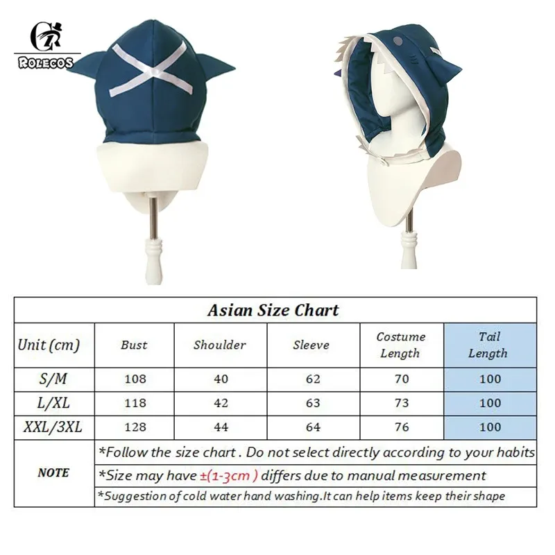 ROLECOS Hololive Gawr Gura Cosplay Costume ENG Shark Costume for Women Halloween Youtuber Cosplay Full Set Tail
