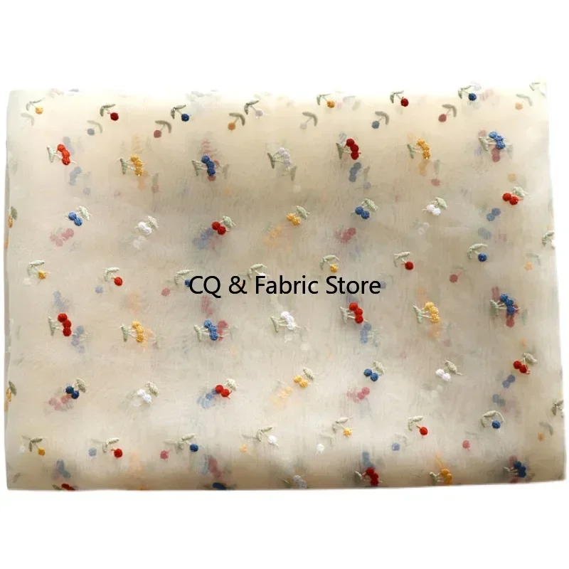 Nuovo tessuto di tulle del tessuto del pizzo della ciliegia del ricamo del organza per il vestito del tessuto dei vestiti delle ragazze panno fatto a mano fai da te
