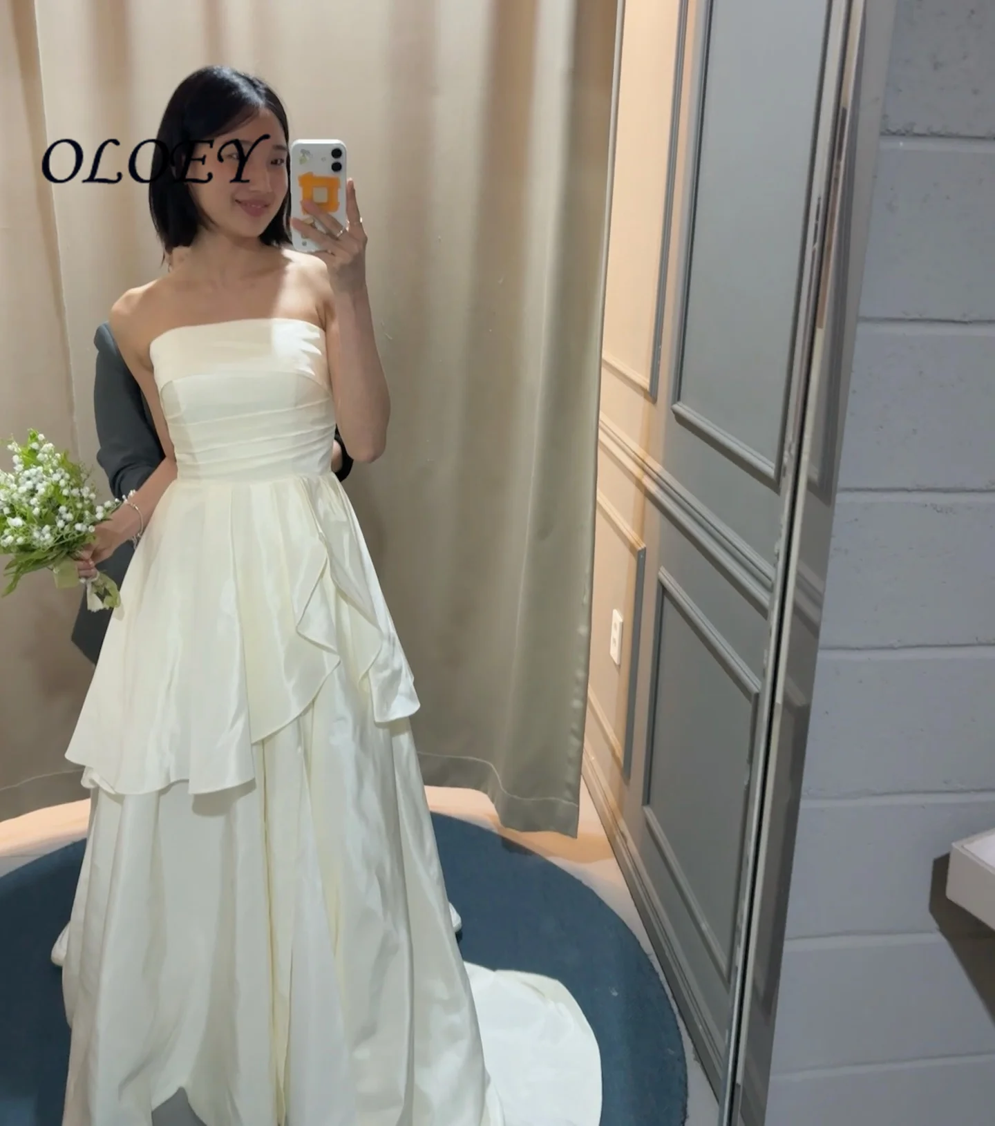OLOEY Korean Wedding Dresses Taffeta Strapless Winter Photo Shoot Gown Customized A Line Self-Wedding Dresses 2026