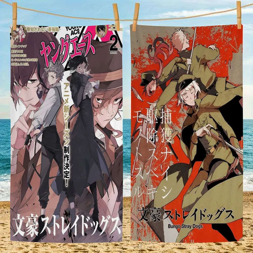 

Bungo Stray Dogs Anime Movie Sticky Beach Towel Cartoon Cute Summer Kids Large Bath Pool Beach Towel Microfiber Absorbent