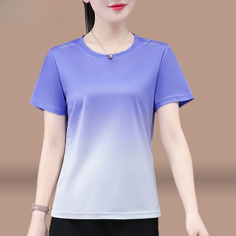 

Ice Silk Qui Dry T-irt Women's Summer New Fitn Running Outdoor Badminton orm Loose Fit round Ne ort Sve