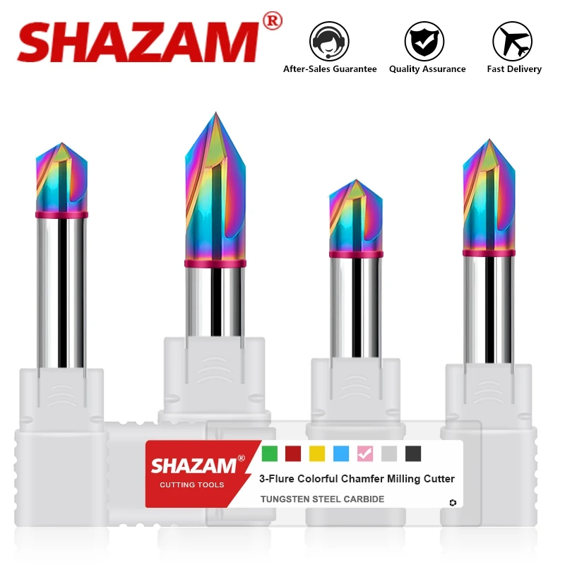 SHAZAM HRC60 60°90°120° Straight Groove Chamfer Milling Cutter Tungsten Steel Carbide Colorful Coating CNC Machining Endmill