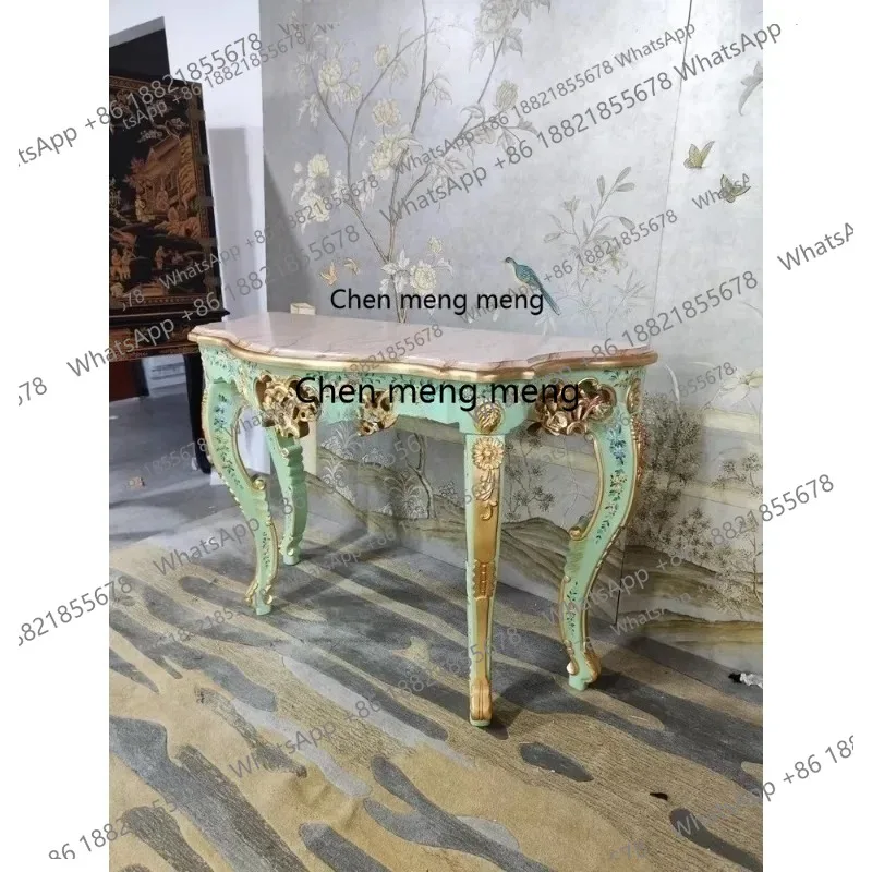 Luxury hand-painted solid wood heavy industry engraved gold painting, curved edge Xuanguan platform