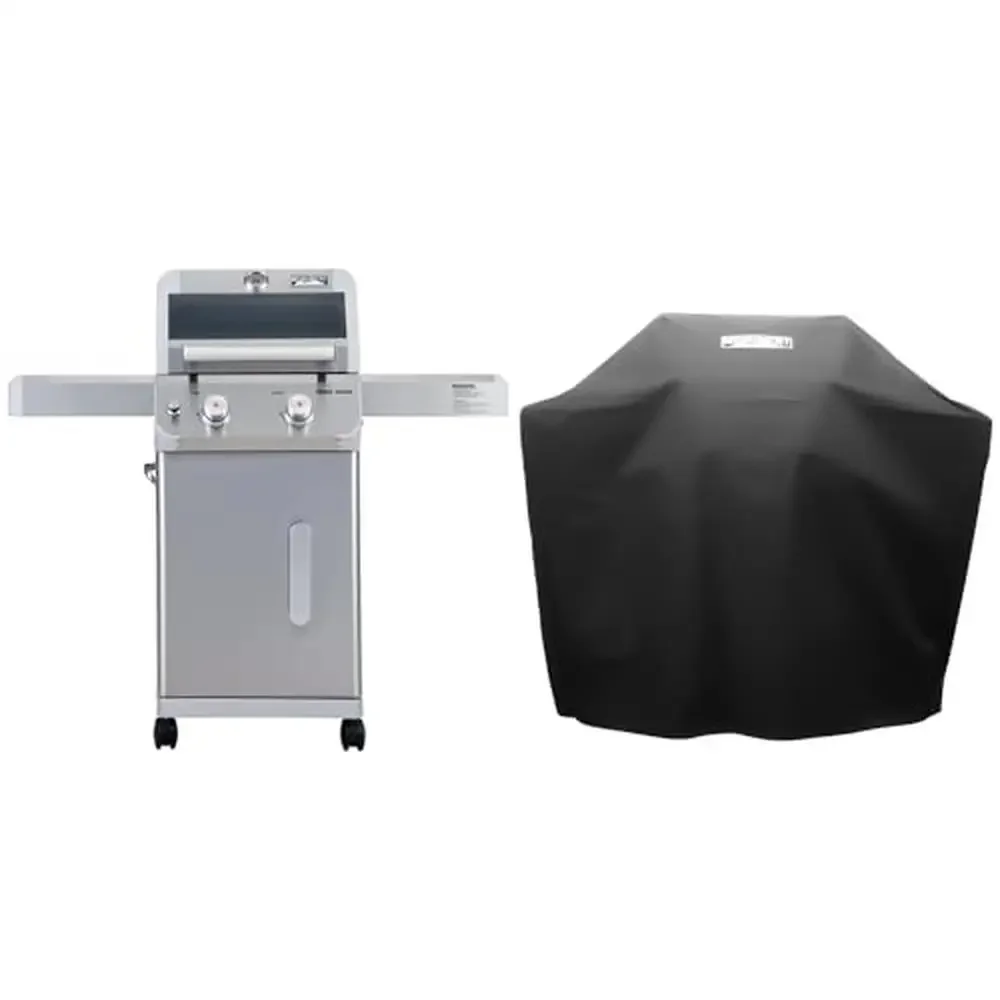

2-Burner Gas Grill with Clearview Lid Foldable Shelves 24,000 BTU Burners 450 sq. in. Cooking Area Easy-Clean Cast Iron Grates