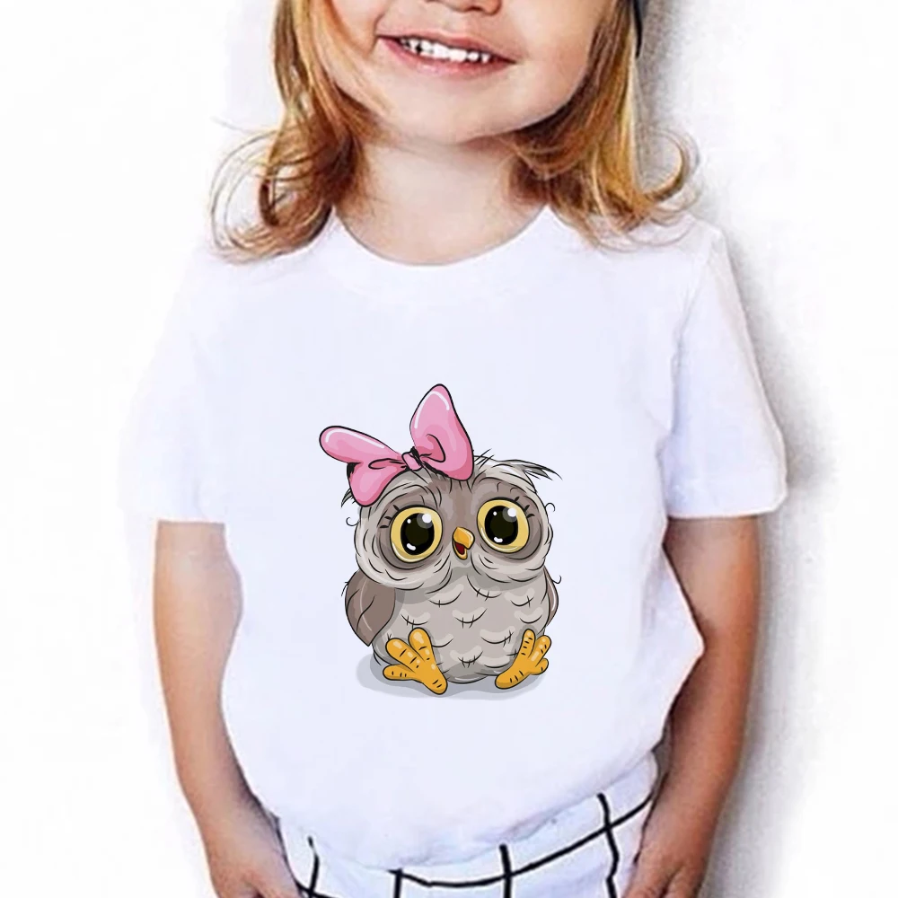 Summer Tee Shirt Enfant Fille Cute Animal Owl Girls and Boys Clothes Toddler Tees Kids Short Sleeve Shirt Birthday Child Outfit