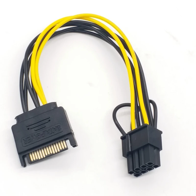 10 Uds. Cable de alimentación PCI-E de 15 pines SATA macho a 8 pines (6 + 2) Cable SATA de 20Cm Cable de 15 pines a 8 pines 18AWG para tarjeta gráfica