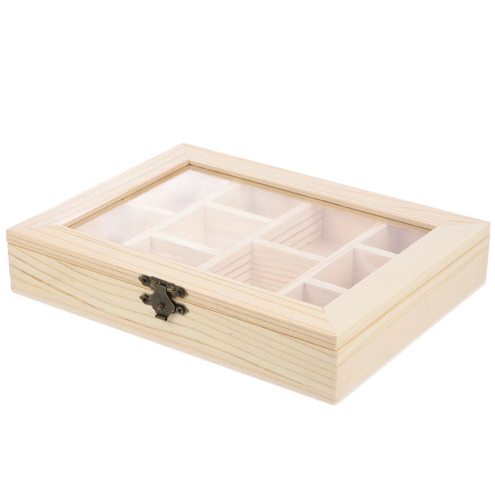 

Wooden Jewelry Storage Box Unfinished Clear Lid Compartment Organizer DIY Multipurpose Blank Wooden Box for Crafts