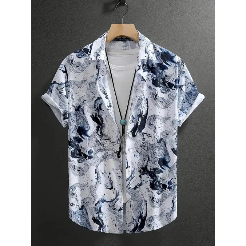 Irregular Pattern Shirt Men's Clothing 3d Printed Street Art Style Button Shirts Outdoor Casual Fashion Short Sleeve Blouse