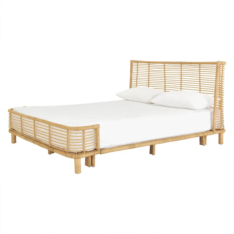 

LMM Nordic Rattan Art 1.8 meters Human Bed B & B Hotel Creative Queen Bed Simple Full Rattan Bed