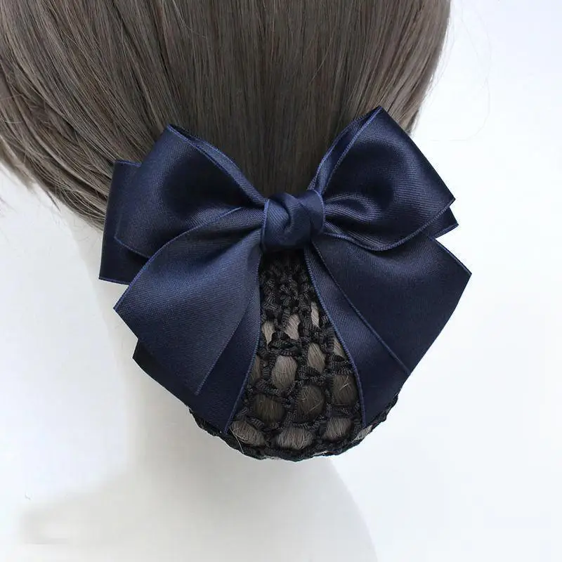 Satin Bow Hair Bun Net High Stretchy Breathable Mesh Secure Hold Hair Accessory for Hostess Formal Event Wear