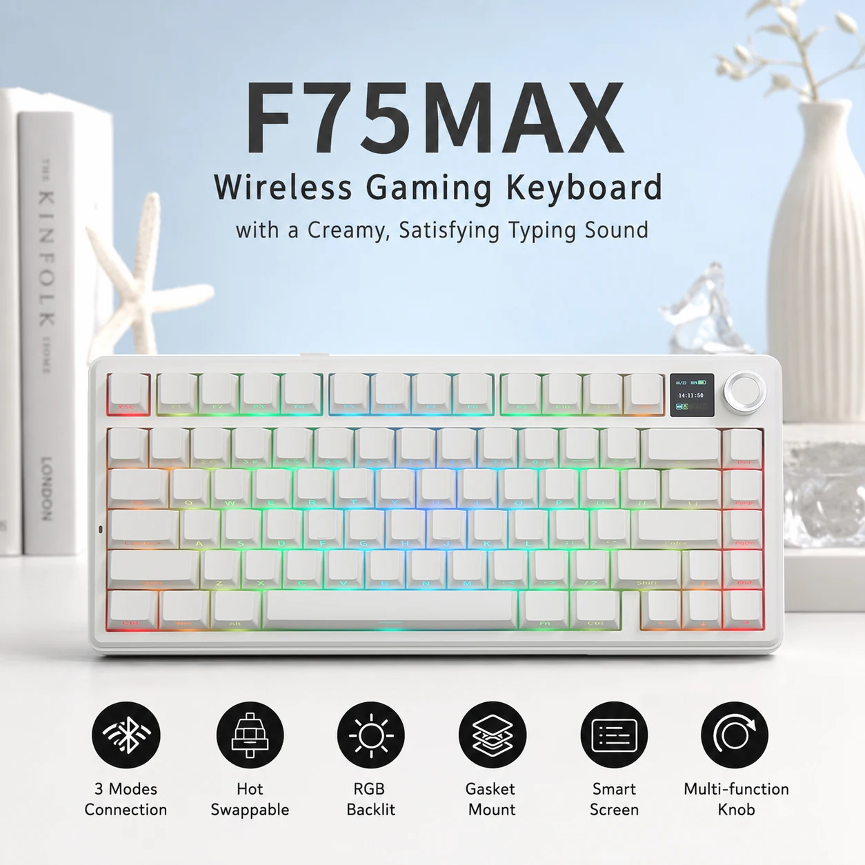 AULA F75 Max Mechanical Keyboard Custom 75% Layout RGB Backlight Wireless Bluetooth Gaming Keyboard With Screen And Knob