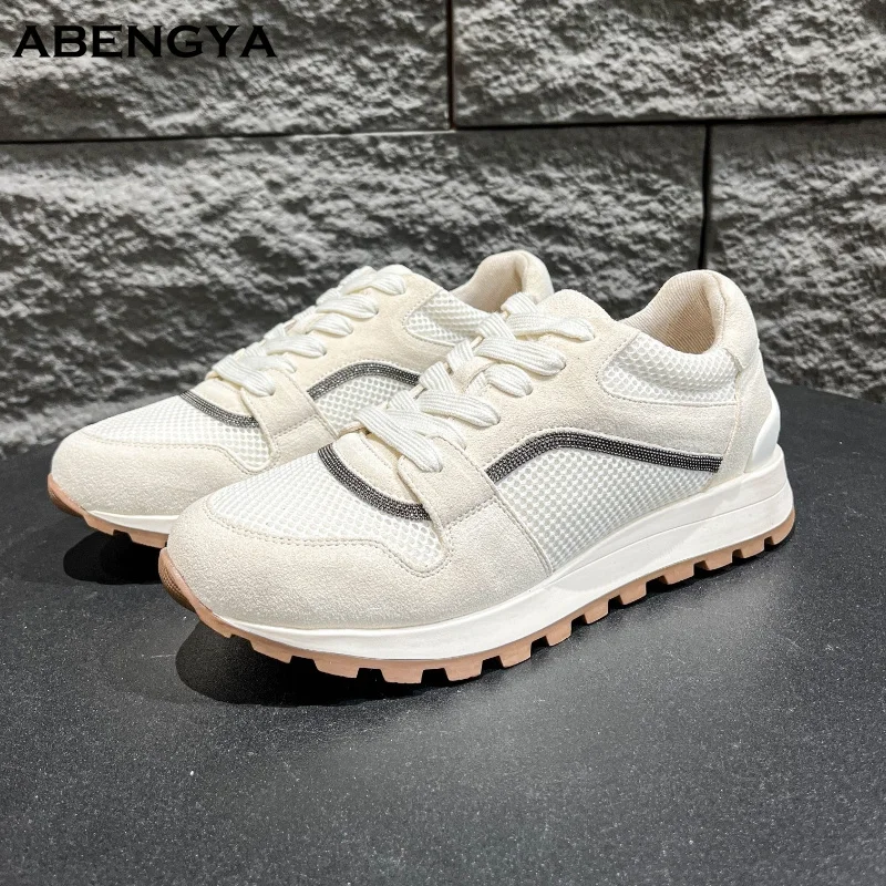 Autumn Knitted Suede Flat Loafers Shoes Woman Comfort Lace Up Casual Sneaker Women Designer Party Vacation Platform Walk Shoes