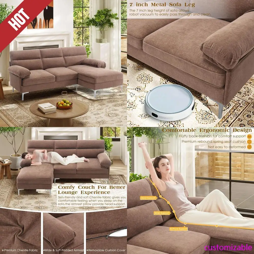 جودة البيع الأكثر مبيعًا - "أريكة مقطعية على شكل حرف L مقاس 85 بوصة مع 3 مقاعد قابلة للتحويل، أريكة مريحة من قماش الشنيل الحديث"