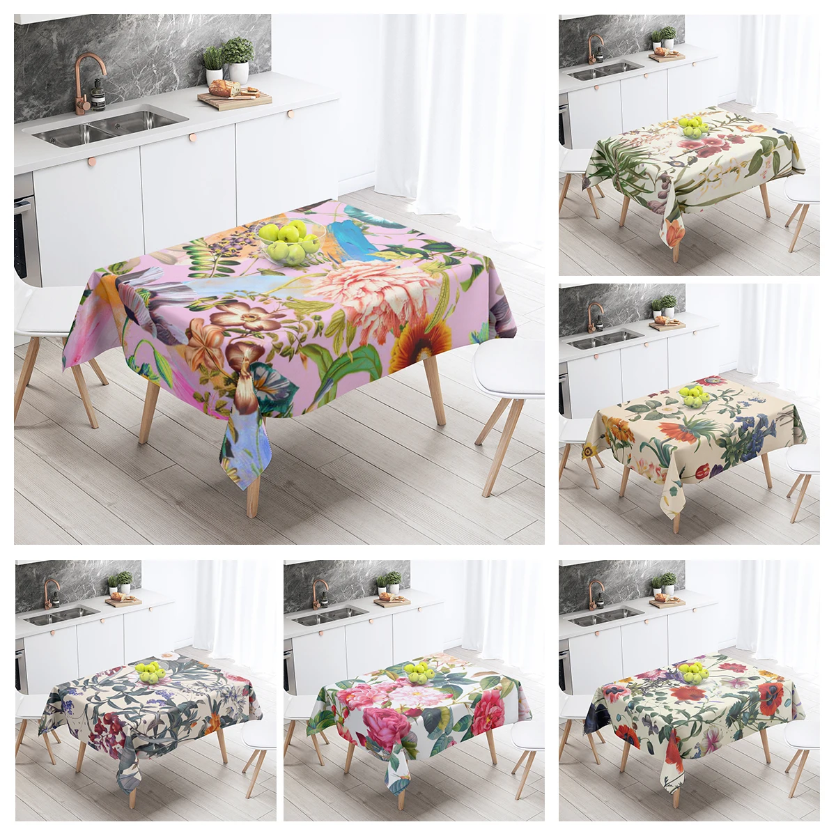 Home tablecloths dining decoration and rectangular table accessories waterproof cloth Anti-stain restaurant Nordic plant flower