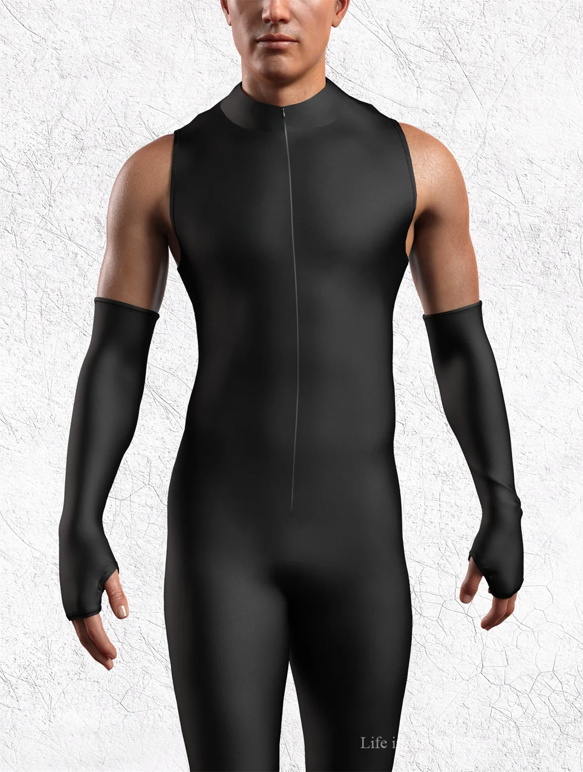 بدلة قطعة واحدة بدون أكمام للرجال والنساء باللون الأسود النقي بدلة تنكرية لحفلات الهالوين بدلة حفلات الهذيان مع قفازات متطابقة