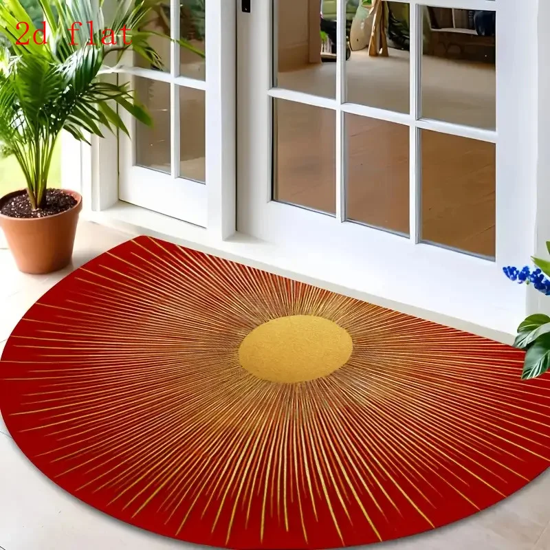 Red Sun Ray Radiant Line Design Semicircular Doormat Entry Modern Rug Anti Slip Floor Mat For Vibrant Style Home Interior Entry