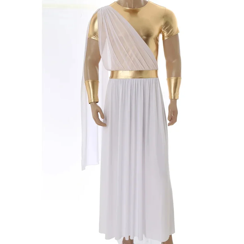 Sky05 Mens Halloween Ancient Greek Zeus God Costumes Rome King Gladiator Warrior Toga Cosplay Dress Up Short Sleeve Robe w99JIu@