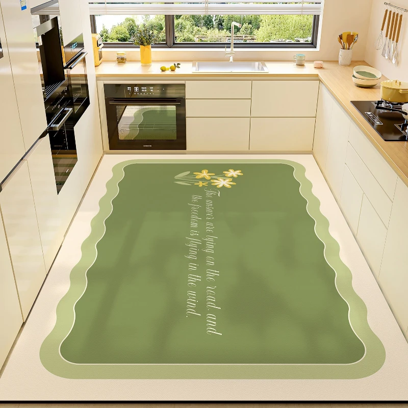 Kitchen Carpet PVC Waterproof Non-slip Oil-proof Leather Floor Mat Minimalist Floral Rug Large Size Home Decor Carpets Alfombra