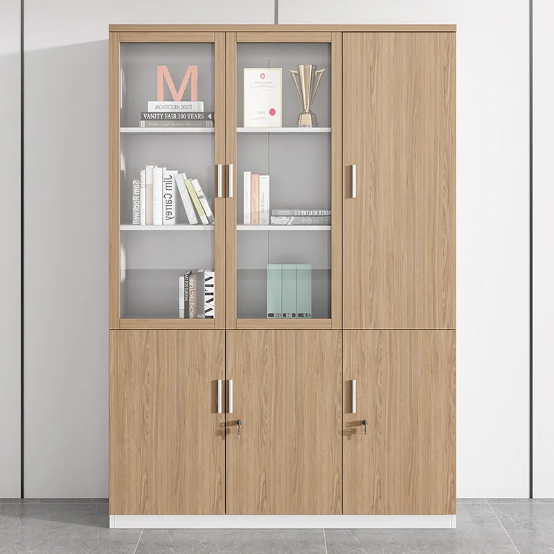 High quality filing cabinet made of wood, simple and modern with lock, storage cabinet made of glass