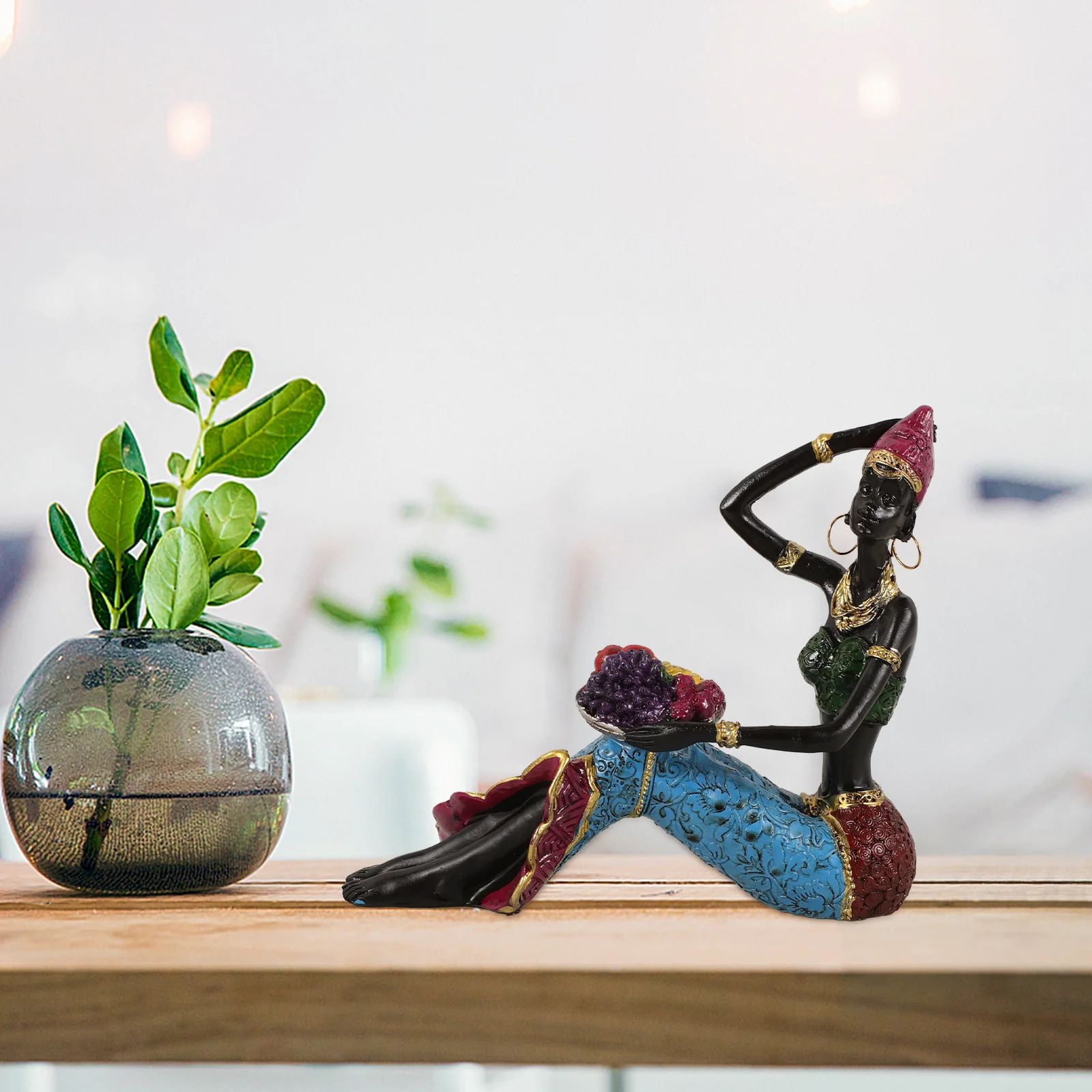 تمثال المرأة الأفريقية الراتنج يدويا ديكور المنزل غرفة المعيشة غرفة نوم سيدة أفريقية النحت الفن حلية