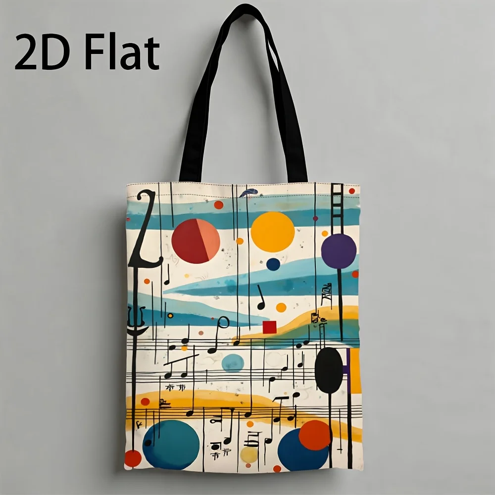 1pc [Tote Bag] 2D Flat Effect, Abstract Geometric Color Blocks Musical Staff Note Artistic Printed Pattern Tote Bag, Large Capac
