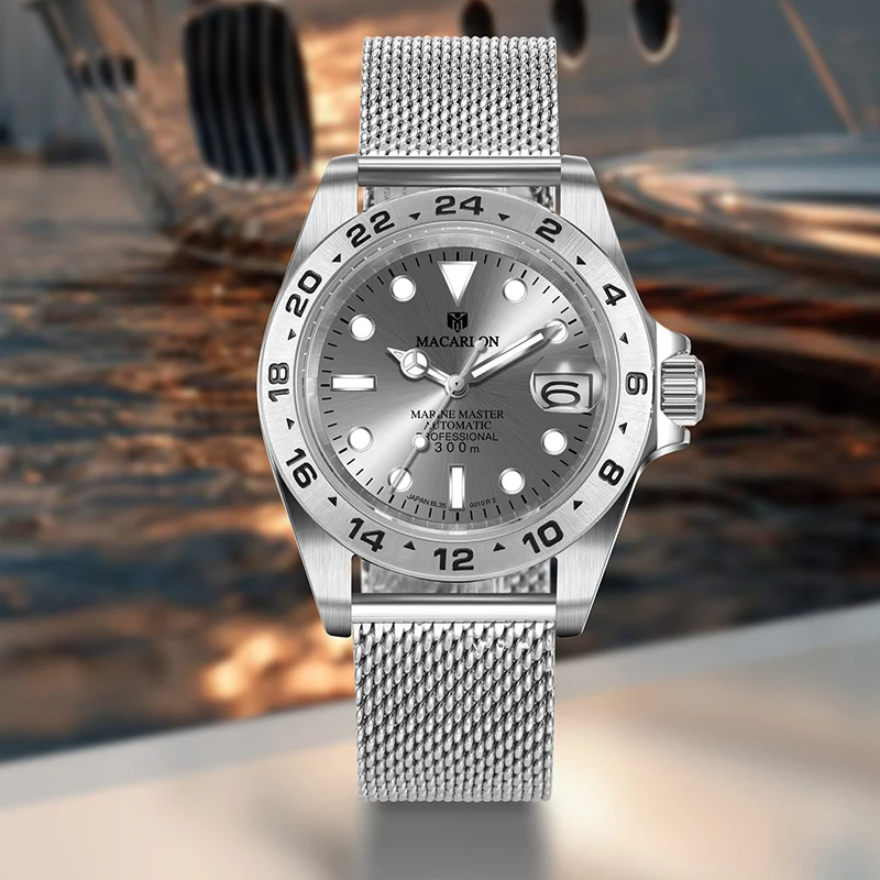 MACARLON 2026 New Luxury Men's Watch NH35 Automatic Movement Luminous Dial Sapphire Crystal Glass Stainless Steel Business Wrist