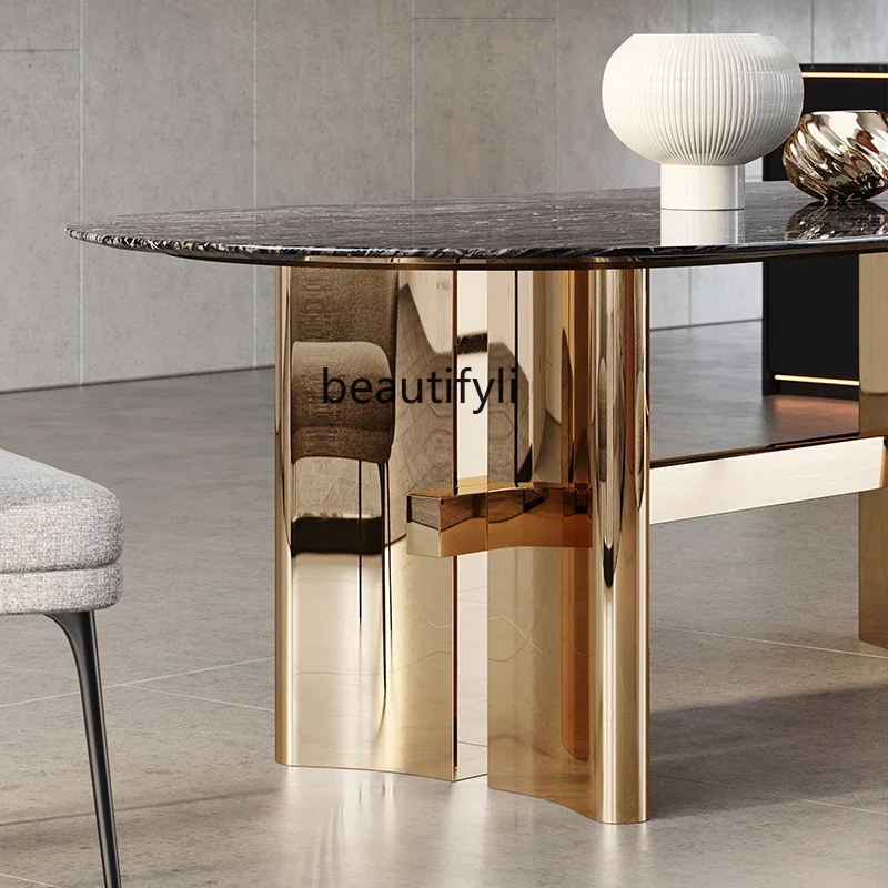 

A13 Italian Minimalist Dining Table and Chair Natural Luxury Stone Designer Minimalist Light Luxury Large Apartment Restaurant
