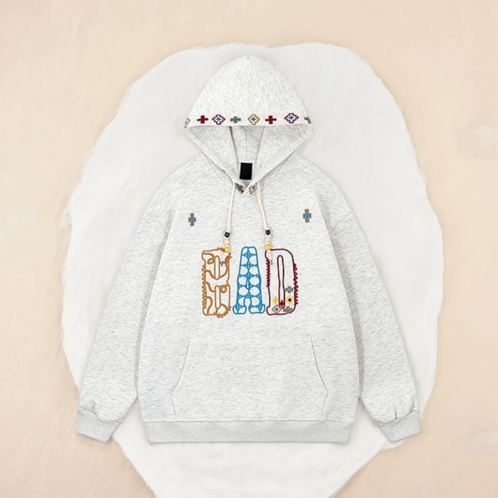 

Оверсайз худи с вышивкой на флисовой подкладке для пар, женская осенне-зимняя модная уличная толстовка с длинным рукавом