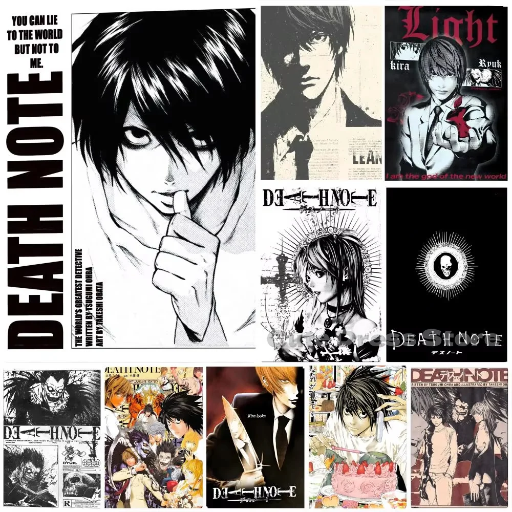 Impression sur toile Death Note, art mural sans cadre, L Light Yagami Manga, esquisse noir et blanc, affiche d'anime pour salle de jeux, décoration de man cave
