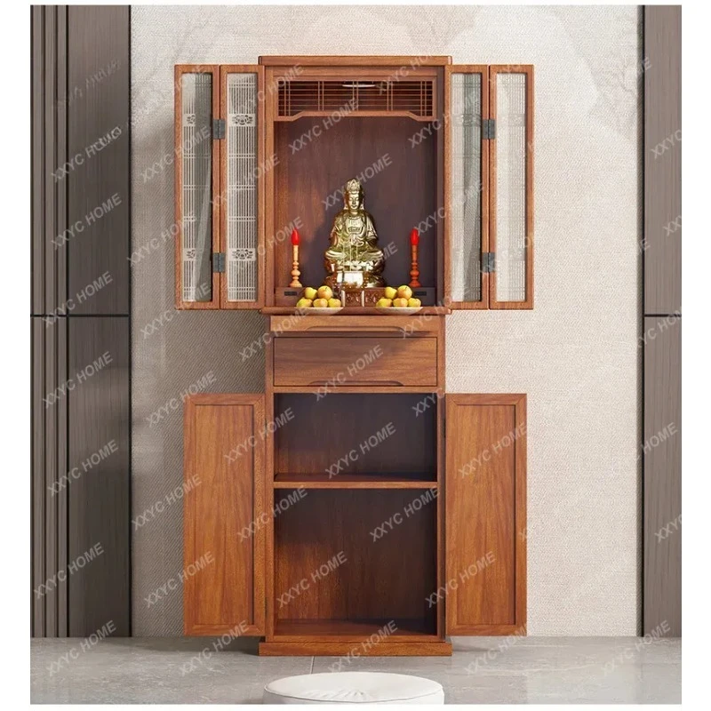 XX Cabinet Chinese Style Wooden Altar Table with Doors for Home Worship Buddha Guan Yin