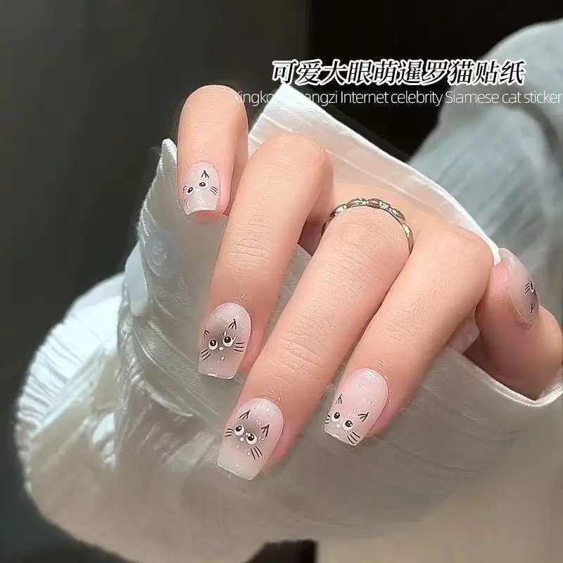 Hot Selling Siamese Cat Nail Art Stickers 1pcs Adorable Kitten Design Self Adhesive Decals for Nail DIY Manicure