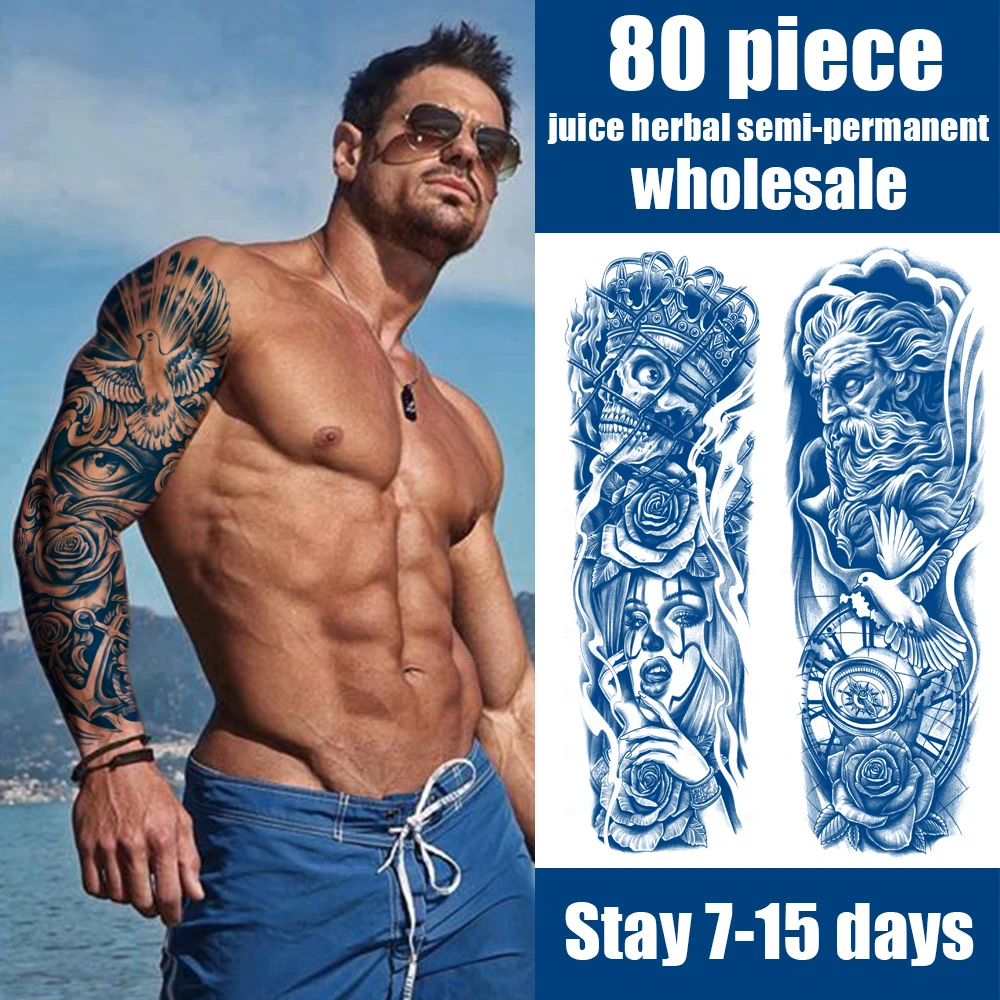 

80 Pieces 46.5X15.5cm GZQB Wholesale Juice Herbal Semi-Permanent Stays 7-15 Day Tattoo Sticker Large Temporary Tatoo