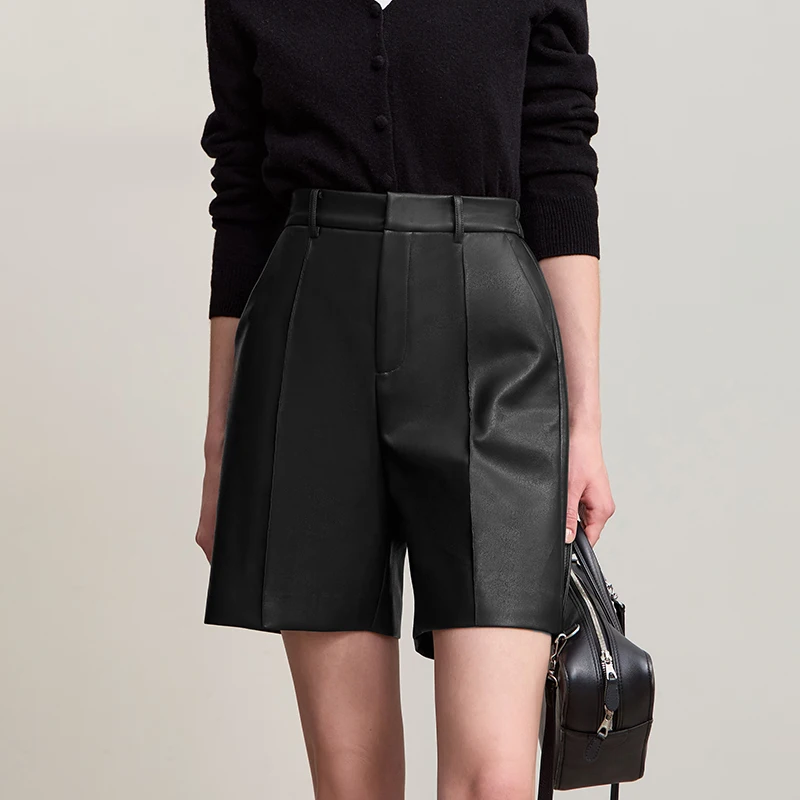 AMII Short Woman 2025 Pantaloncini non elastici in pelle minimalista invernale per le donne Pendolari Solid Versatile Abbigliamento donna 12524079