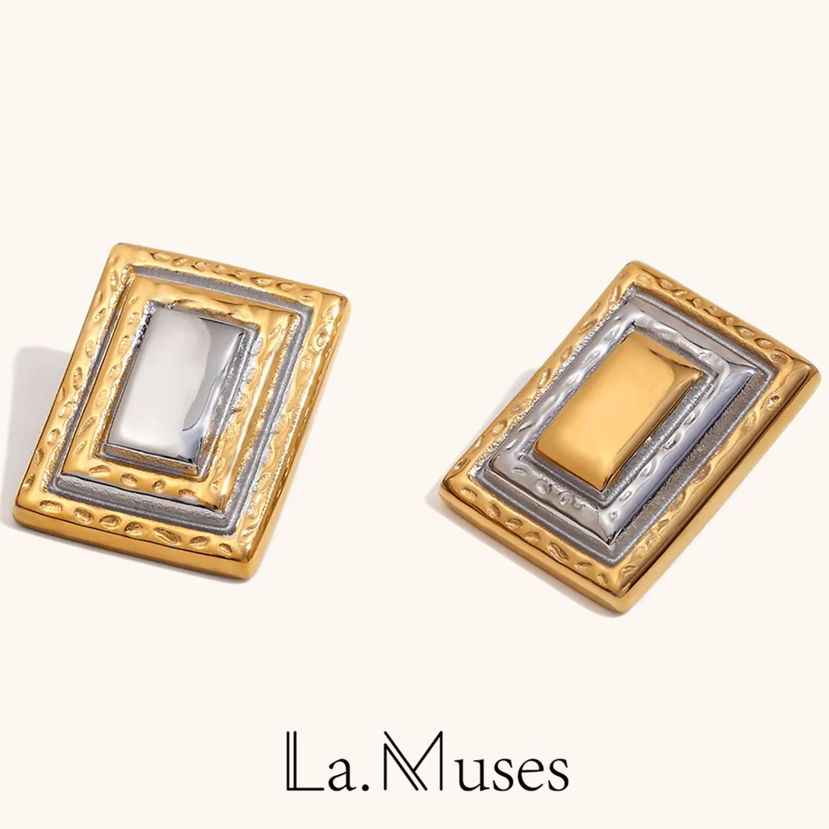 La.Muses Mixed Color Frame Shape Stainless Steel Women's Earrings Anti Allergy waterproof Charm Jewelry