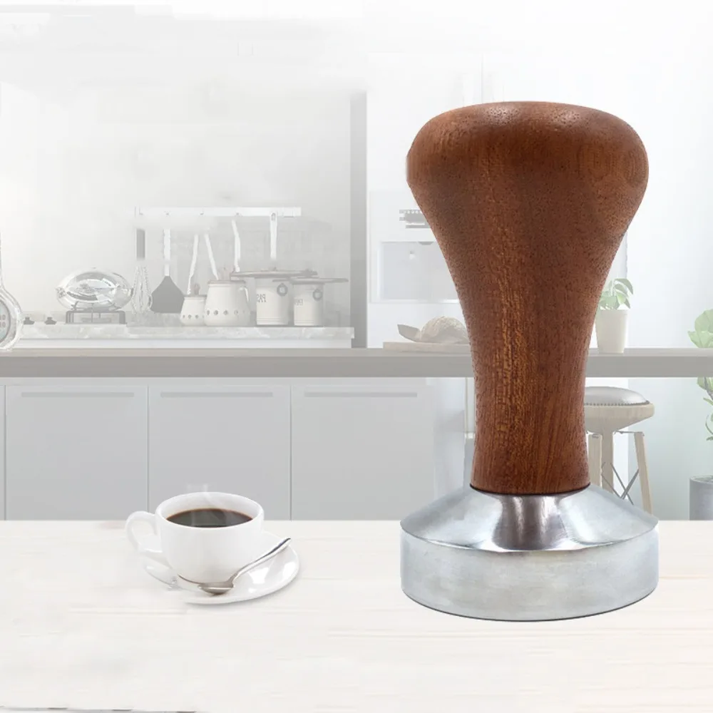 

Black Wooden Handle Solid Wood Espresso Coffee Tamper Flat Base 51mm/53mm/58mm Coffee Powder Pressing Hammer Aluminum Manual