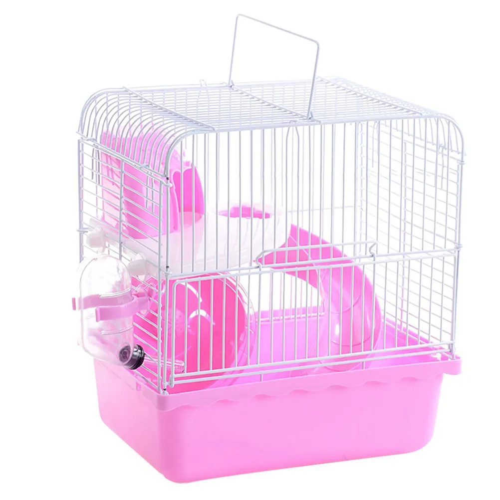 

1Pcs Pet Hamster Cage Small Castle 2-Layer Stylish Small Pet Feeding Carry Handle Chinchilla Breeding Cage
