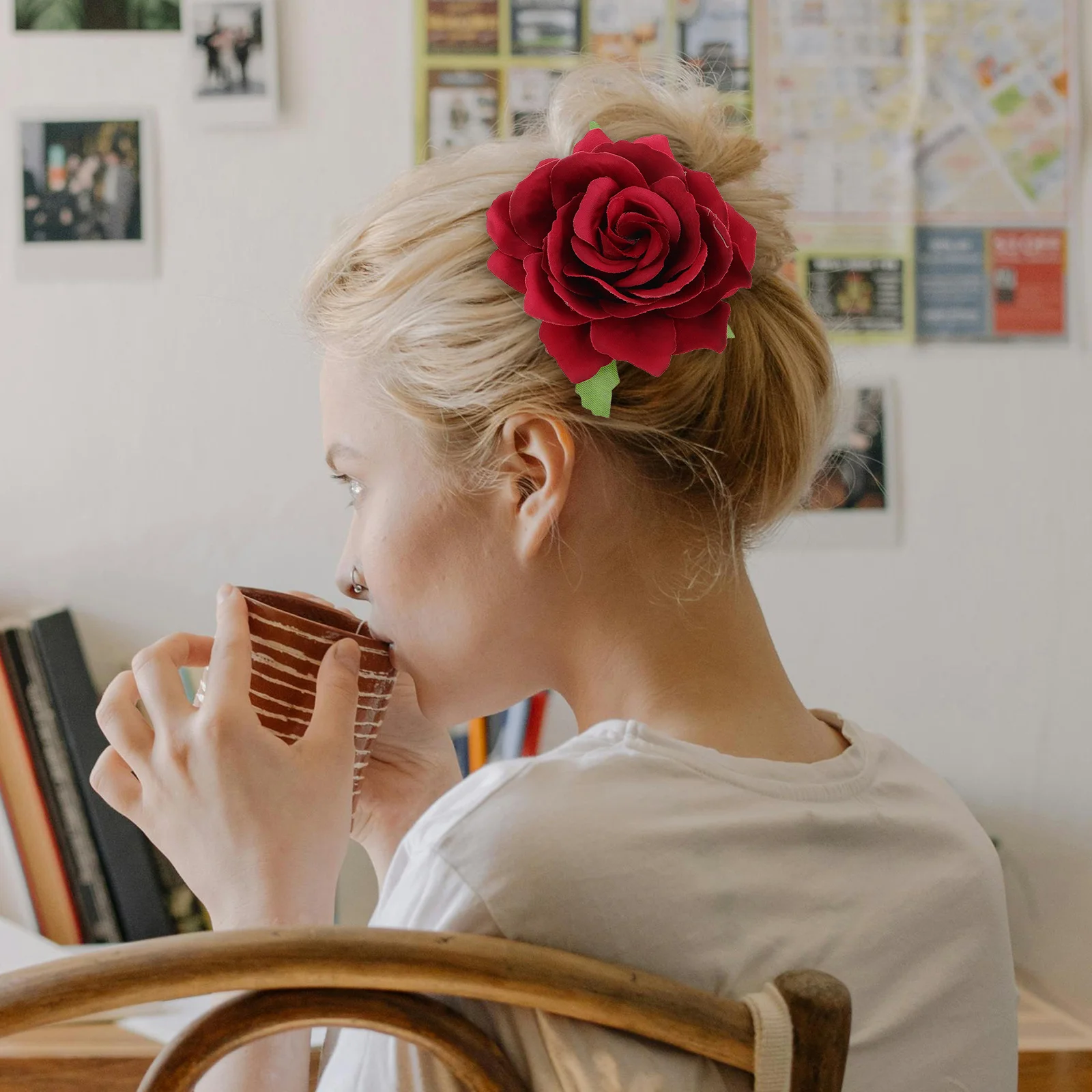 

2Pcs Red Rose Hair Clips Flower Brooches Lightweight Comfortable Hairpins for Wedding Party Daily Wear Flower Hair Accessories