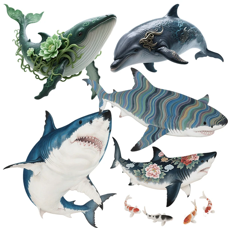 Three Ratels CEE28 Cartoon Shark and Dolphin Wall Stickers for Home Decoration Furniture and Electrical Appliances decals