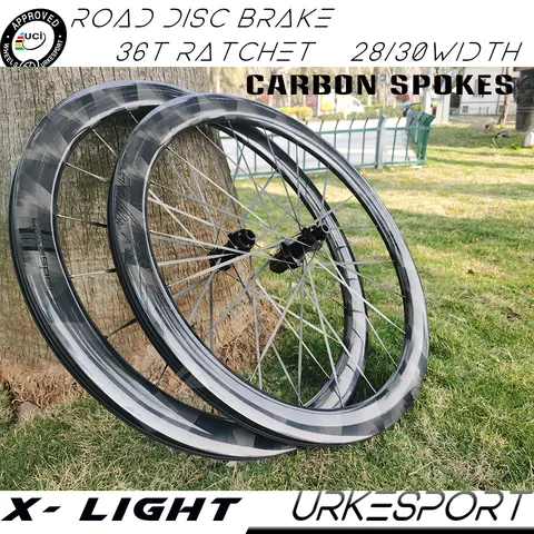 X- Light 700c Carbon Wheels Disc Brake Road UKS C200 36T Ratchet Clincher Tubeless Shim / XDR Carbon Spokes Road Disc Wheelset