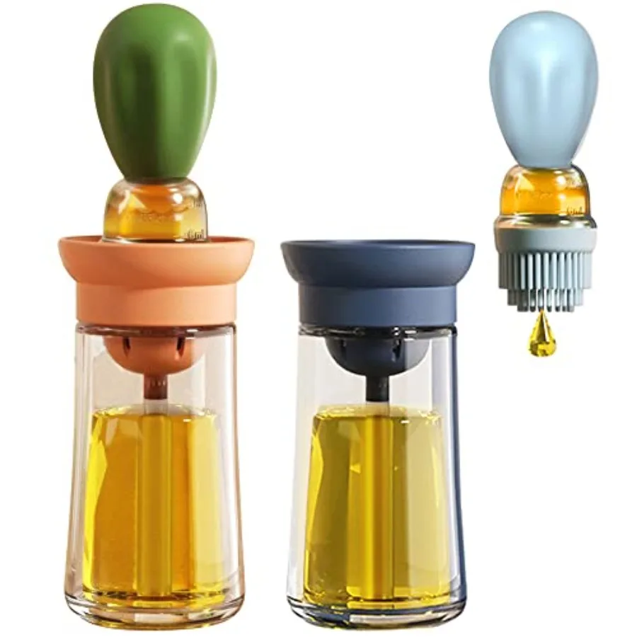 

Oil Dispenser with Brush - 2 Pack Glass Olive Oil Dispenser Bottle with Basting Brush for Cooking Frying Baking Kitchen 180ml,