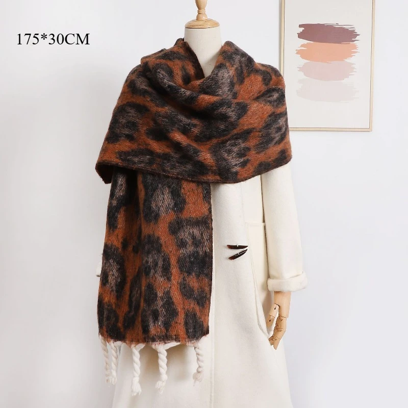 

Women's 2025 Autumn/Winter Scarf - Thickened Warm Double-Sided Leopard Print Shawl, High-End Korean Style Wrap