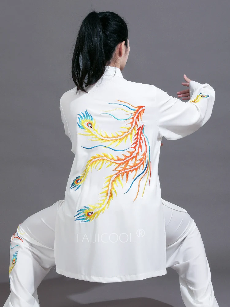 New High-End Tai Chi Apparel for Women with Phoenix Embroidery, Men's Tai Chi Practice Outfit and Kung Fu Performance Costume