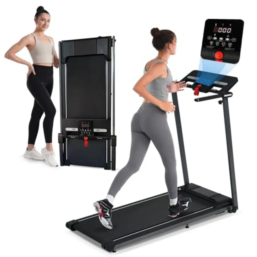 Cintas de correr para oficina en casa, almohadilla eléctrica para caminar de 2,5 HP con 12 modos HIIT, cinta de correr pequeña que ahorra espacio con área de carrera grande L