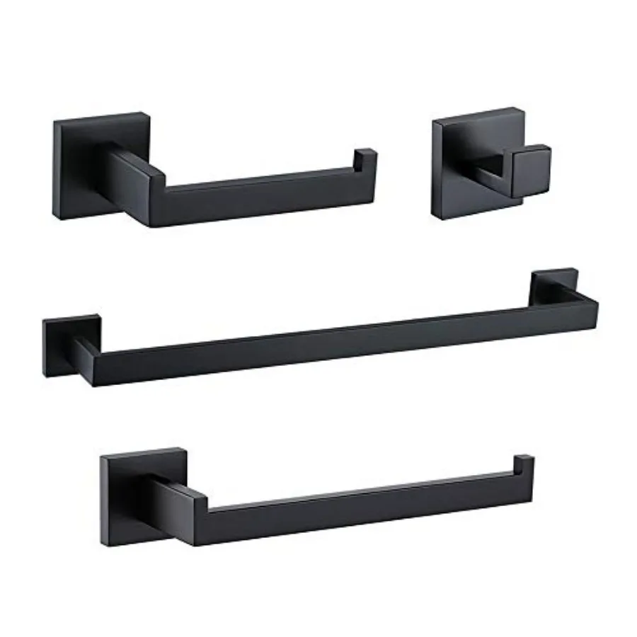 

4 Pieces Bathroom Hardware Accessories Set Matte Black 16 Inch Towel Bar SetWall Mounted Premium Stainless Steel.