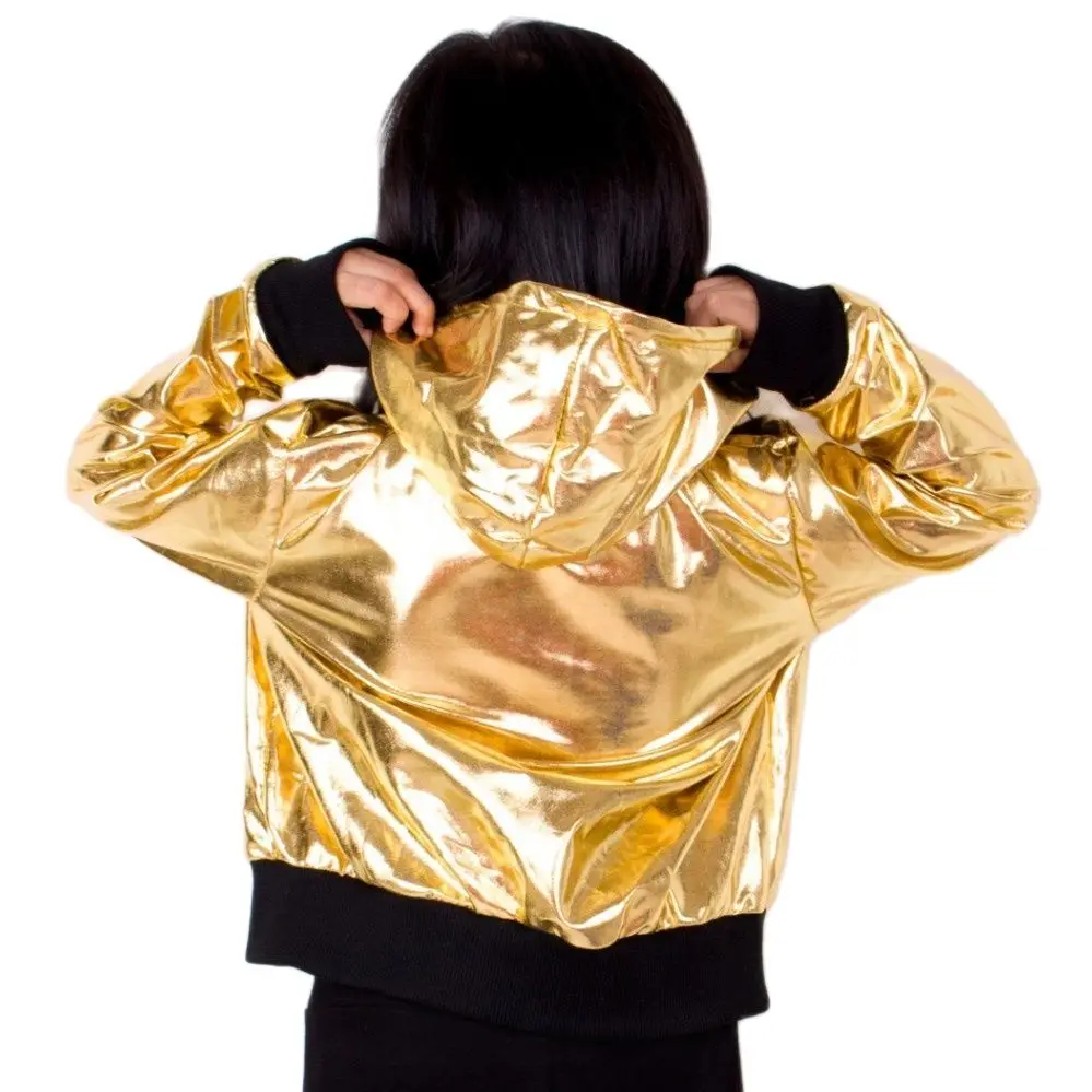 Heroprose 2023 Fashion Girls Boys Gold Jazz Hip Hop Dance Competition Coat Kid Clothing Party Stage Performance Jacket