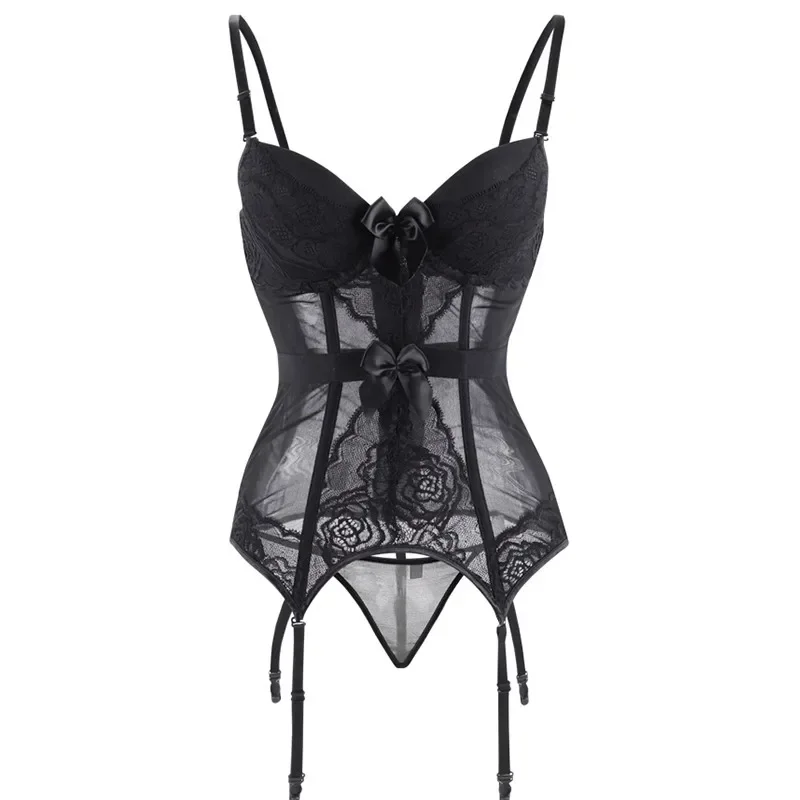 Afneembare riem corset met cup gordel lingerie strik kant up bodysuit voor vrouwen bh korsetten bustiers met bretels