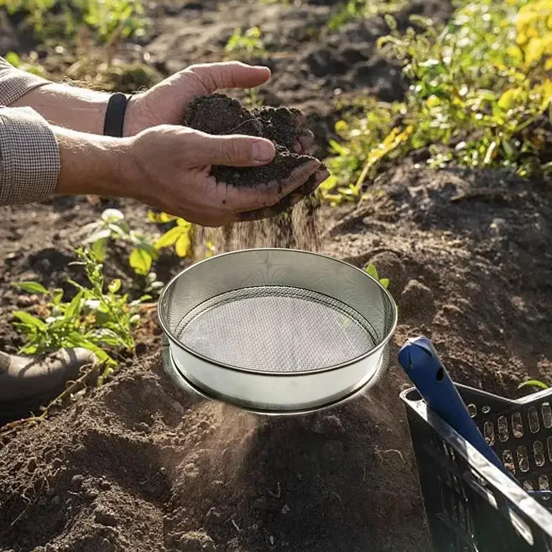 Garden Home Stainless Steel Meaty Garden Compost Soil Stone Mesh Sieve Filtration Tool Small Fine Mesh Strainer