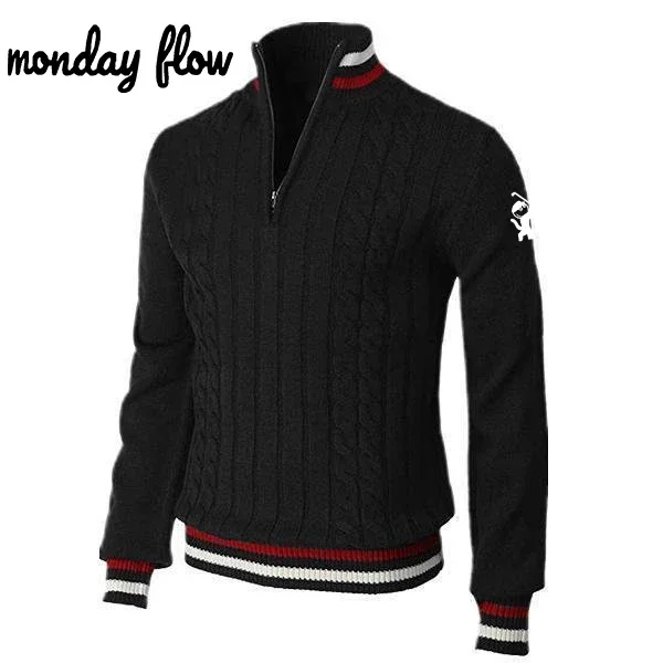 Monday Flow Autumn Winter Fashion Men's Knitted Sweater Round Neck High Elastic Outdoor Sports Golf Pullover Casual Men's Wear