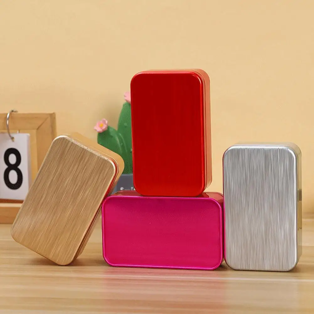 1PC Rectangular Mini Aluminum Tin Box Candy Pill Cases Bins Jar Hinged Containers Small Organizer Metal Storage Box Candle Jars